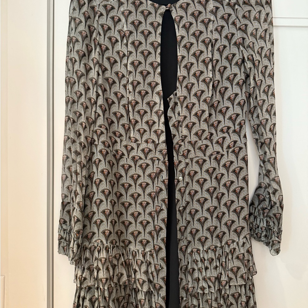 Alexis Gray and Black Patterned Long Sleeve Dress
